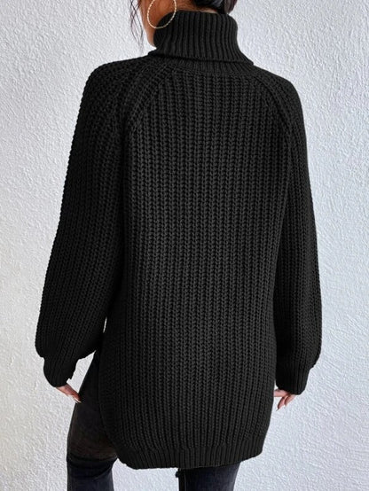 Nicole - Svart Långärmad tröja med hög turtleneck och ribbad passform