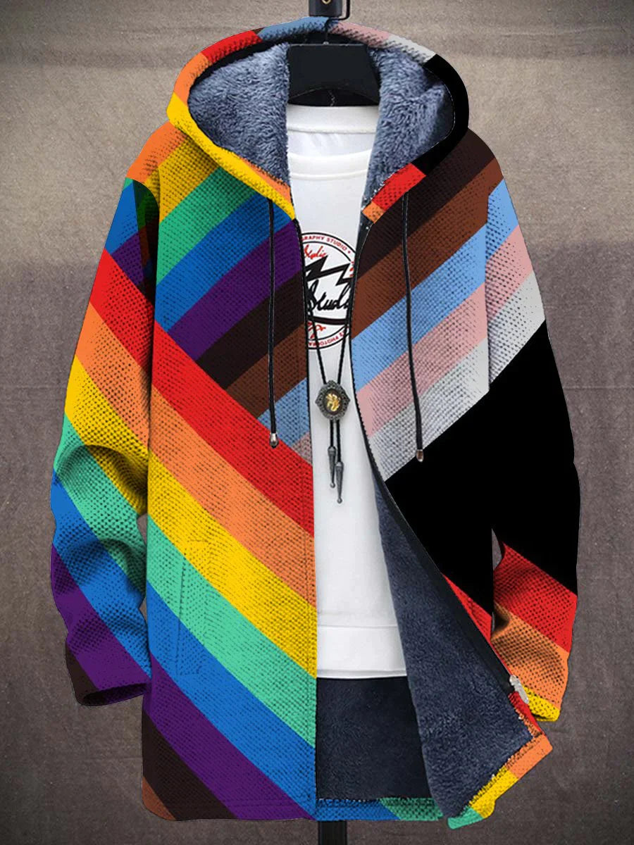 Samuel - Rainbow Pride Art Långärmad kofta med tjock ärm och avslappnat Rainbow Pride Art Unisex Fleece-tryck