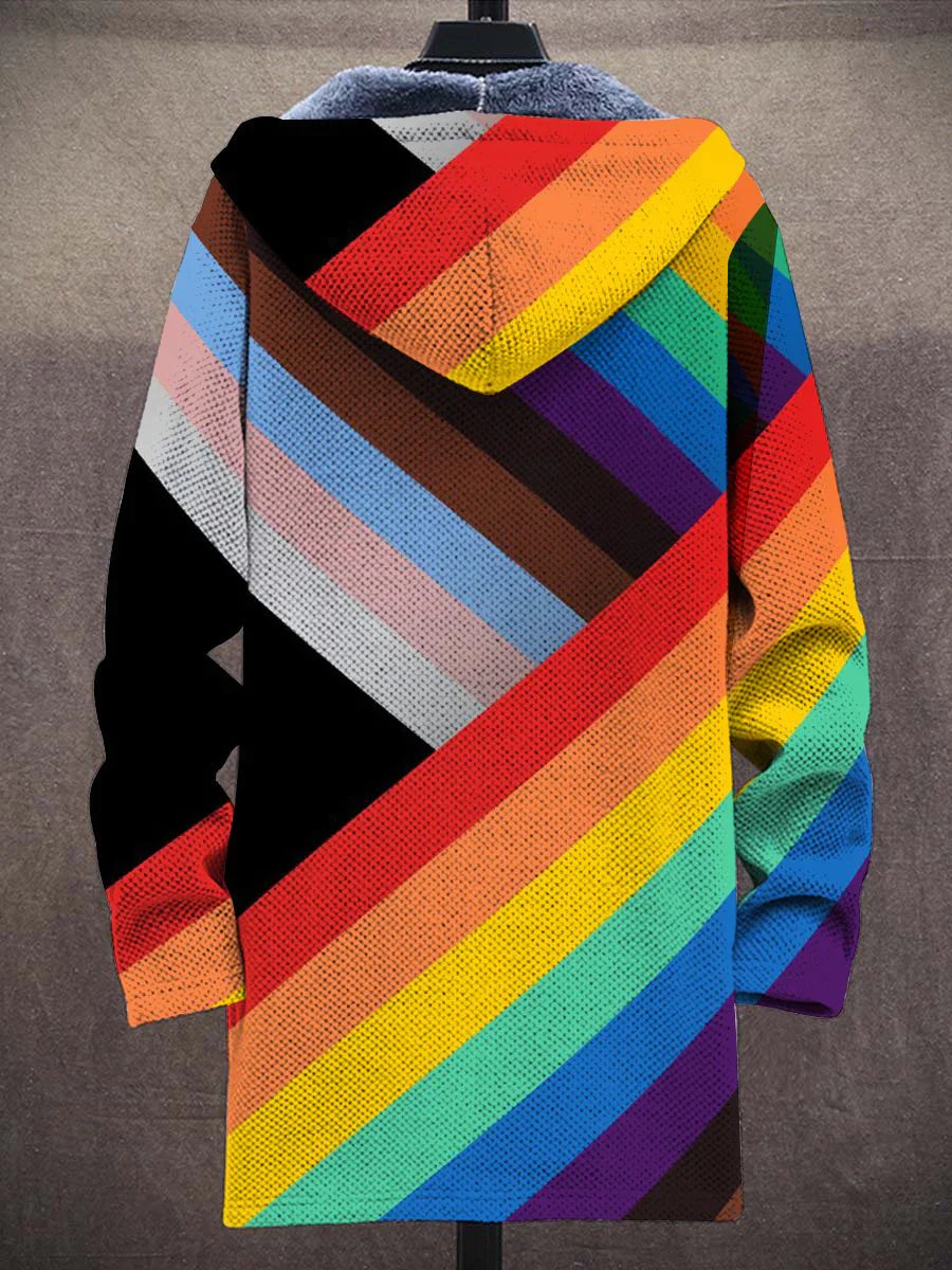 Samuel - Rainbow Pride Art Långärmad kofta med tjock ärm och avslappnat Rainbow Pride Art Unisex Fleece-tryck